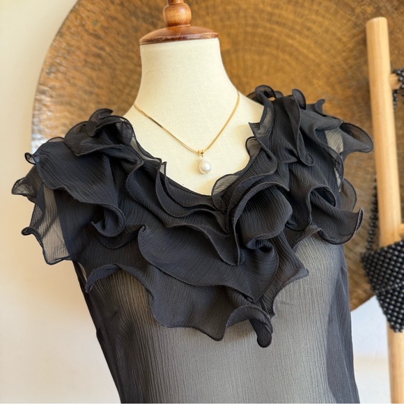 Saks Fifth Avenue Tops - Saks Fifth Avenue 100% Silk Elegant Black Ruffled Women's Top